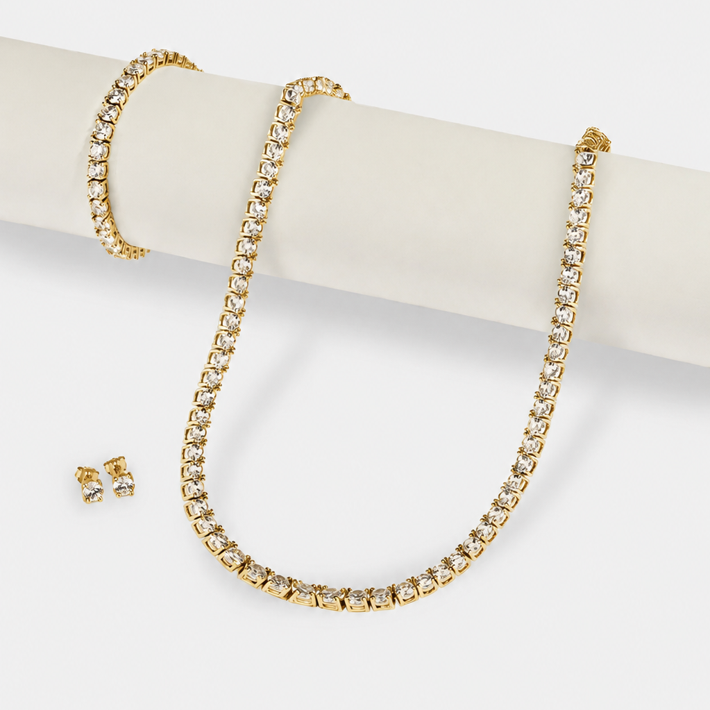 Tennis Bracelet, Chain & Round Cut Earrings -5mm