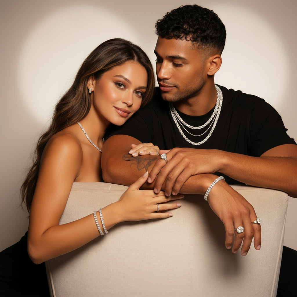 Couple with matching jewelry pieces