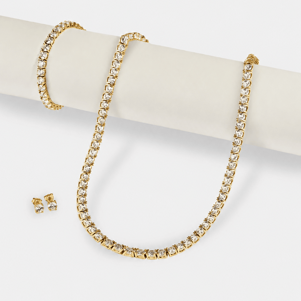 Tennis Bracelet, Chain & Round Cut Earrings -5mm