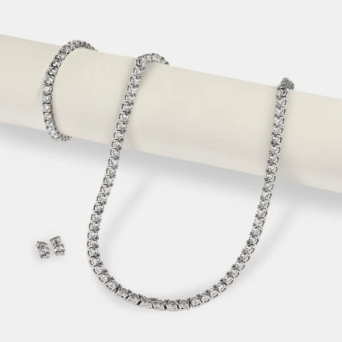 Tennis Bracelet, Chain & Round Cut Earrings -5mm